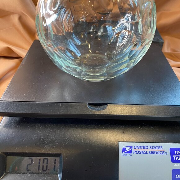 Vintage Heavy Orb Lens Cut Round Crystal Ball Rose Bowl 5.5"H Globe Vase - Picture 9 of 12